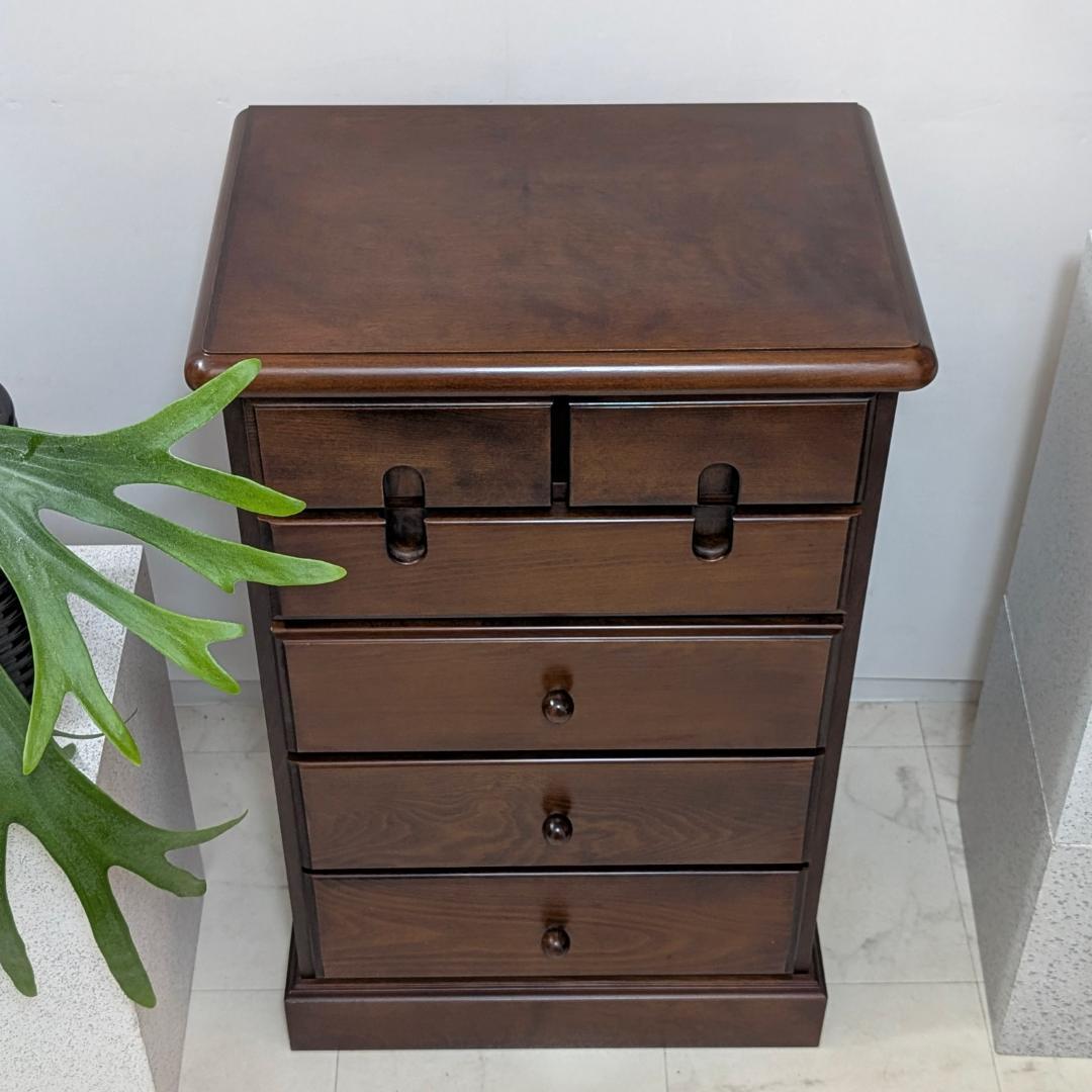 ヴィンテージブラウン木製タンス 5引き出し