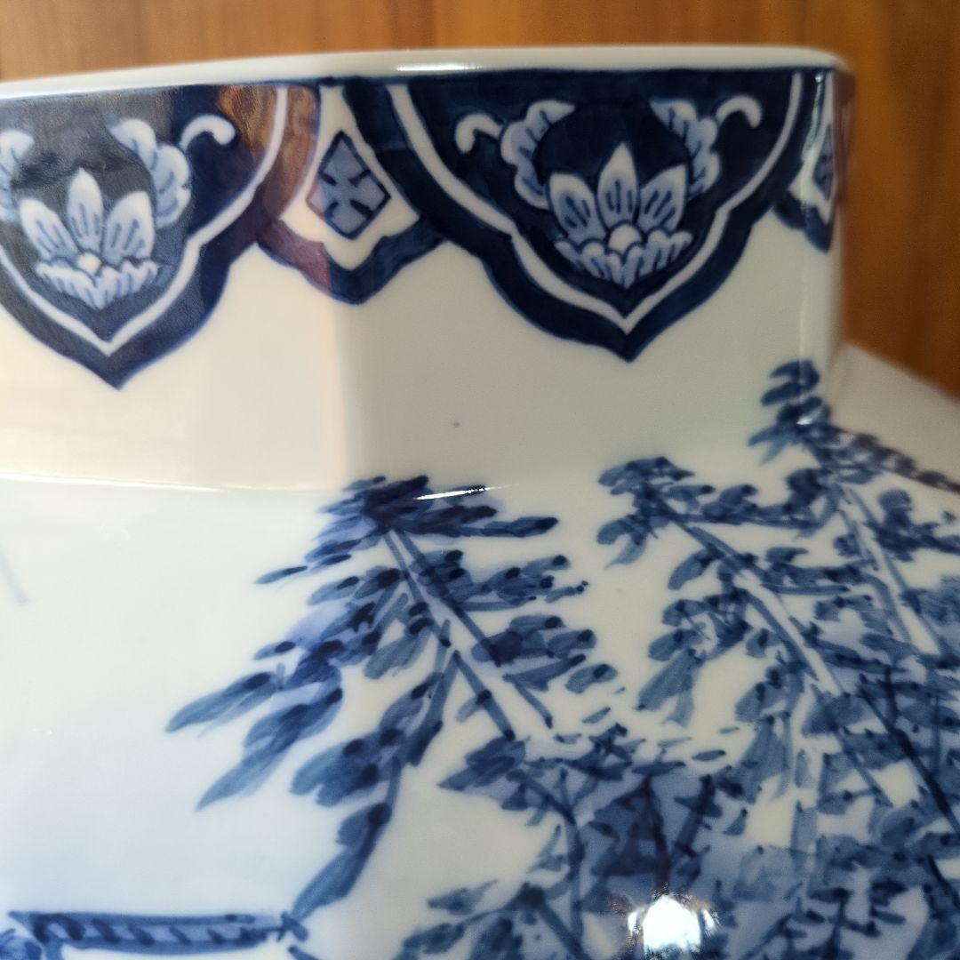 TKです。有田焼 神右衛門　染付山水図 　染付細密絵図花瓶 飾壺 古美術