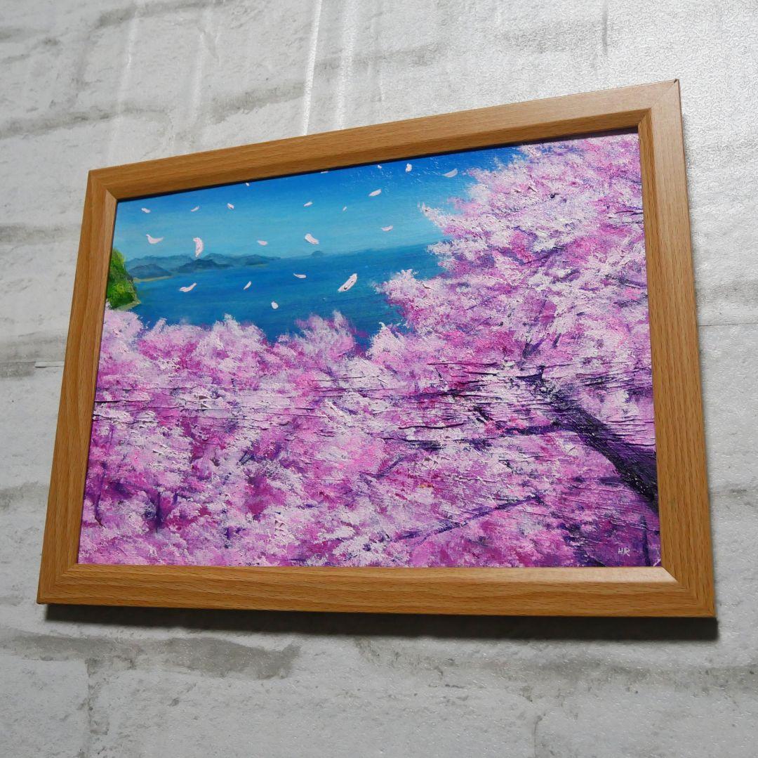 油絵 油彩 油彩画 絵 絵画【海に舞う桜】