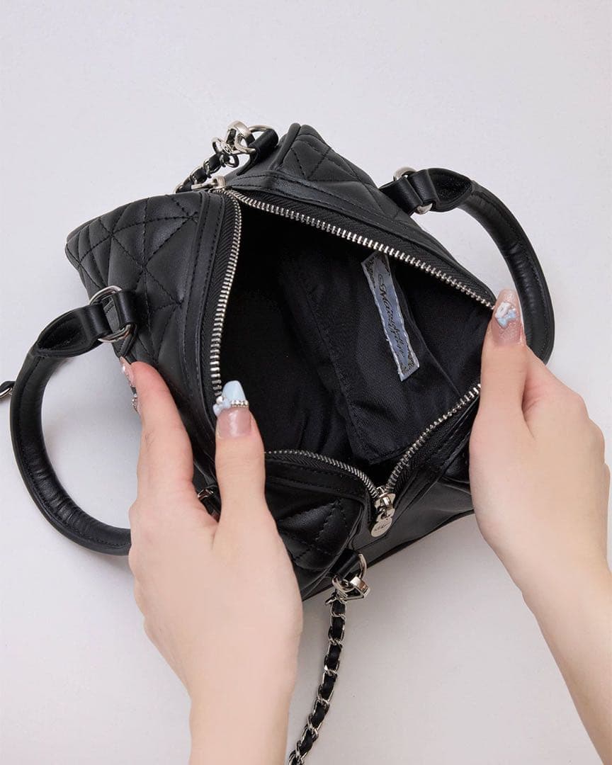 ミシェルマカロン キルティングミニボストン　ブラック フリーサイズ