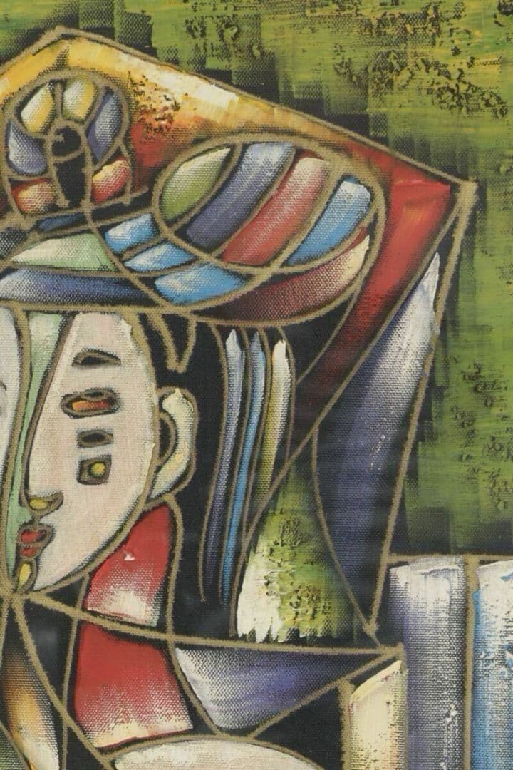 【額装】キュビズム風 女性人物画 模写 現代アート 油彩風インテリア 52×43