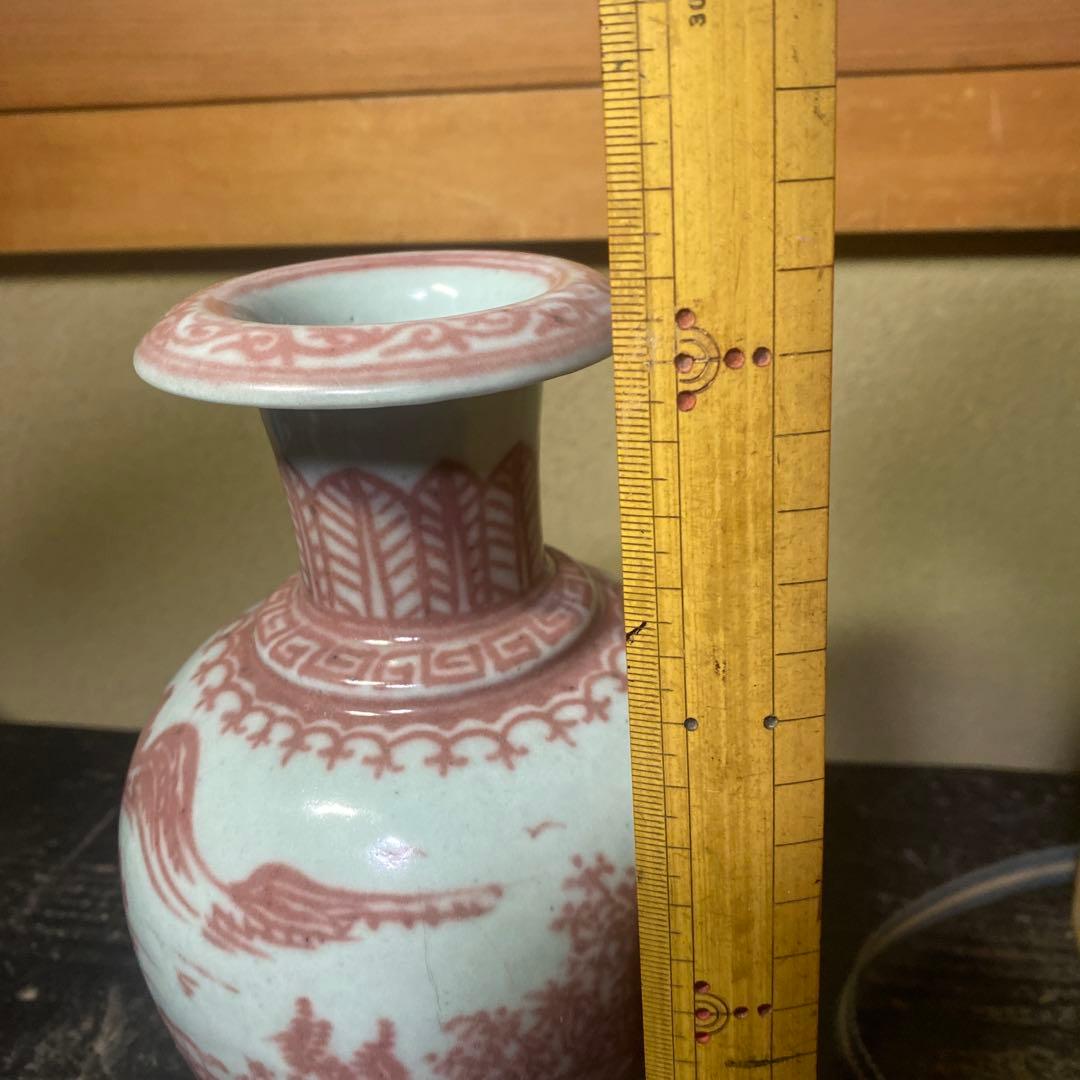 中国　古玩　辰砂山水図花瓶【桐箱付き】