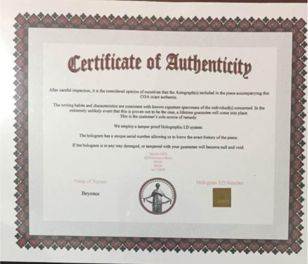 Beyoncé 直筆サイン！！！激レア 早い者勝ち 本物☆鑑定書付き☆ビヨンセ