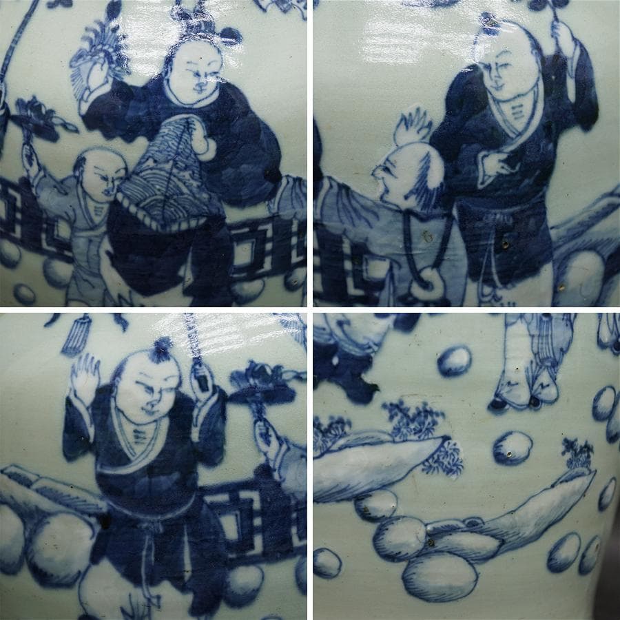 中国古玩 双耳付染付花瓶 唐物 壺 花生 高さ43cm 時代