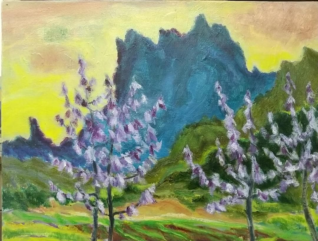 「桐の花咲く妙義」A 油絵 油彩画 絵画 アート 風景画