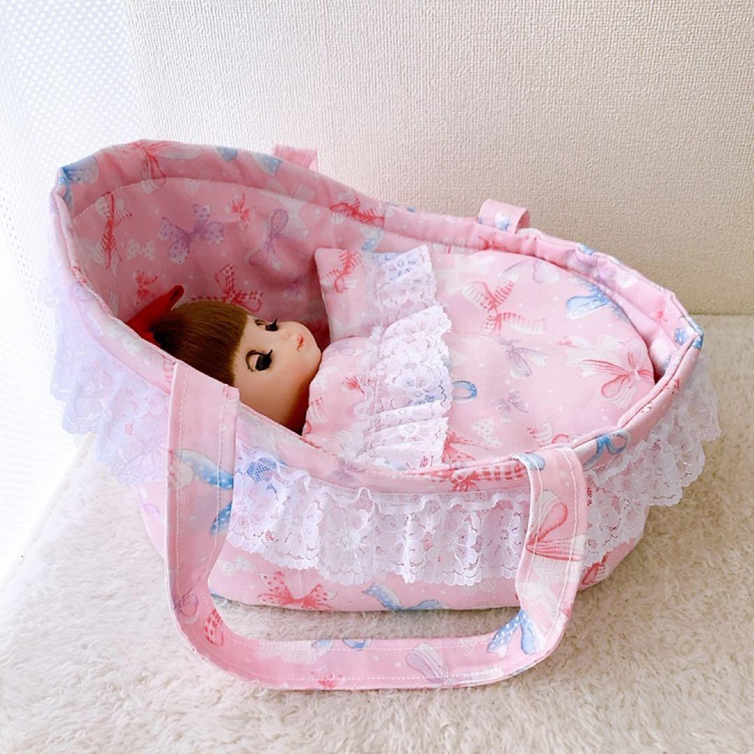 ⭐️人形用ベッド クーファン クーハン リボンいっぱい柄 ソランちゃん