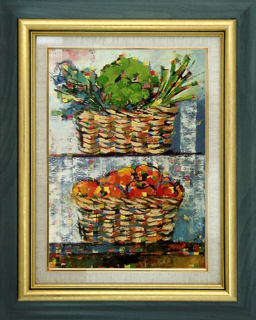 油絵 菅家令子 絵 絵画インテリア 額付(黒) uF6-060903 静物 野菜