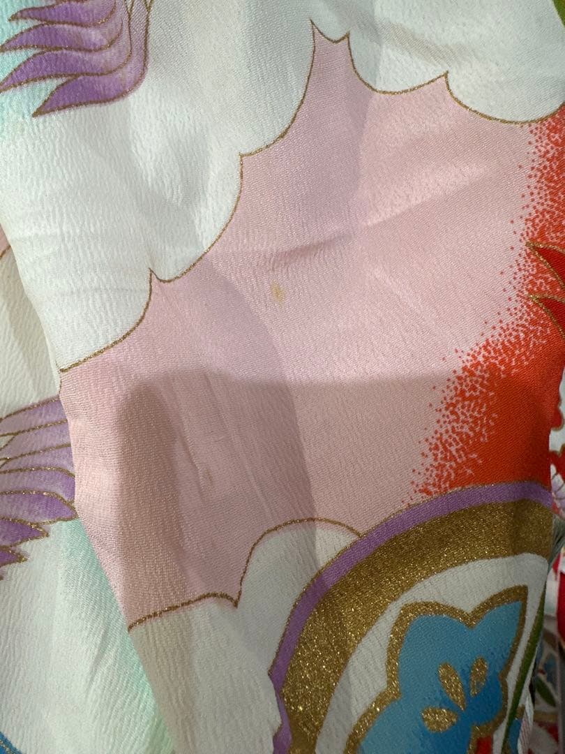 正絹　七五三 赤と白の鶴模様 着物　レトロ　フルセット