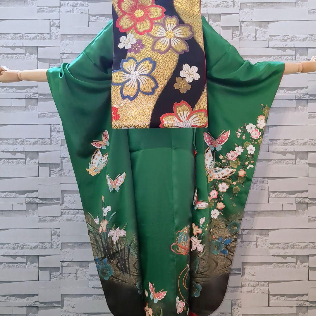 美品 白地 地紋 染め分け 手絞り 逸品 振袖 フルセット 振り袖