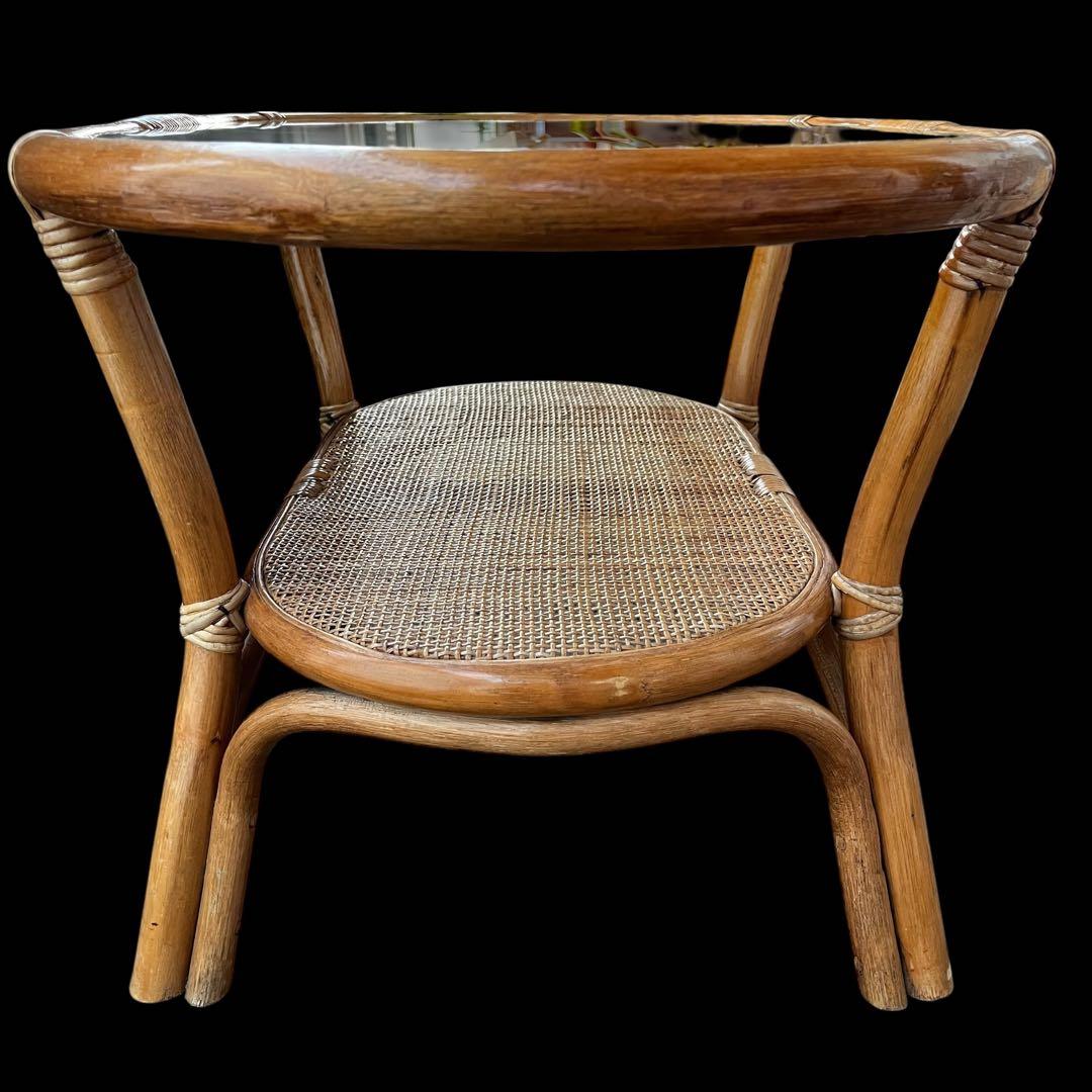 ラタン×ガラスの美曲線！天然素材ローテーブル」 ガラステーブル