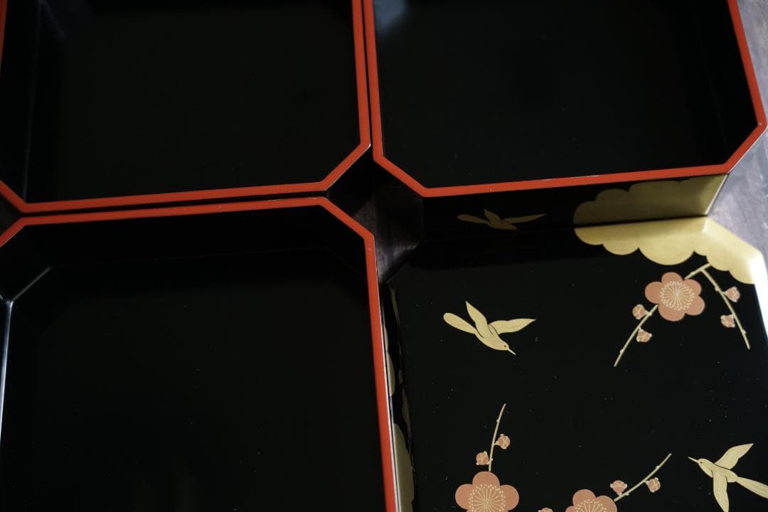 輪島塗漆光堂鶯と梅の蒔絵つき三段重