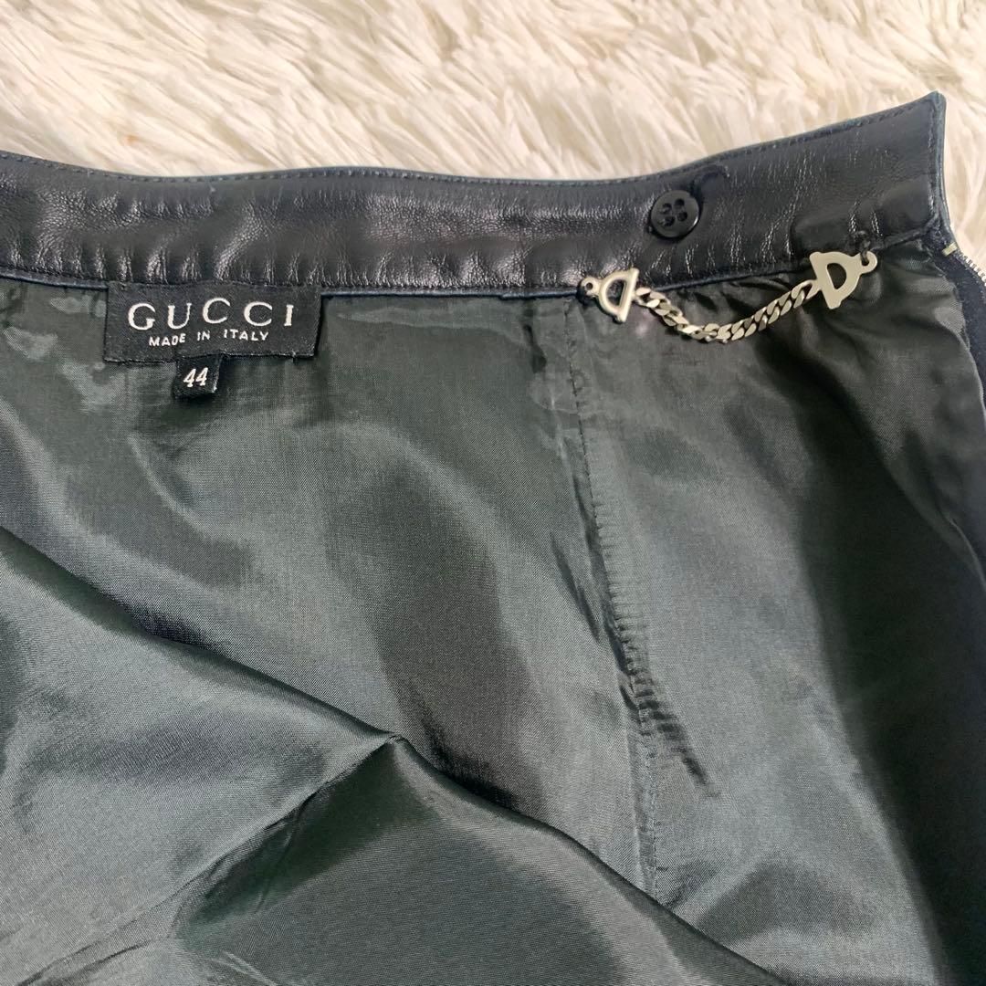 美品 グッチ レザースカート トムフォード期 牛革 本革 ブラック サイズ44