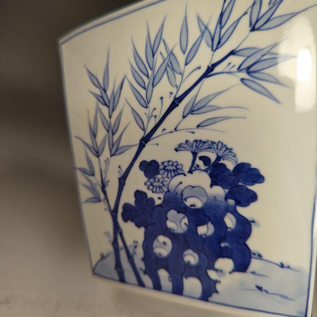 イ943 水指『平安 手塚祥堂』『染付四君子四方形 水指 共箱』茶道具