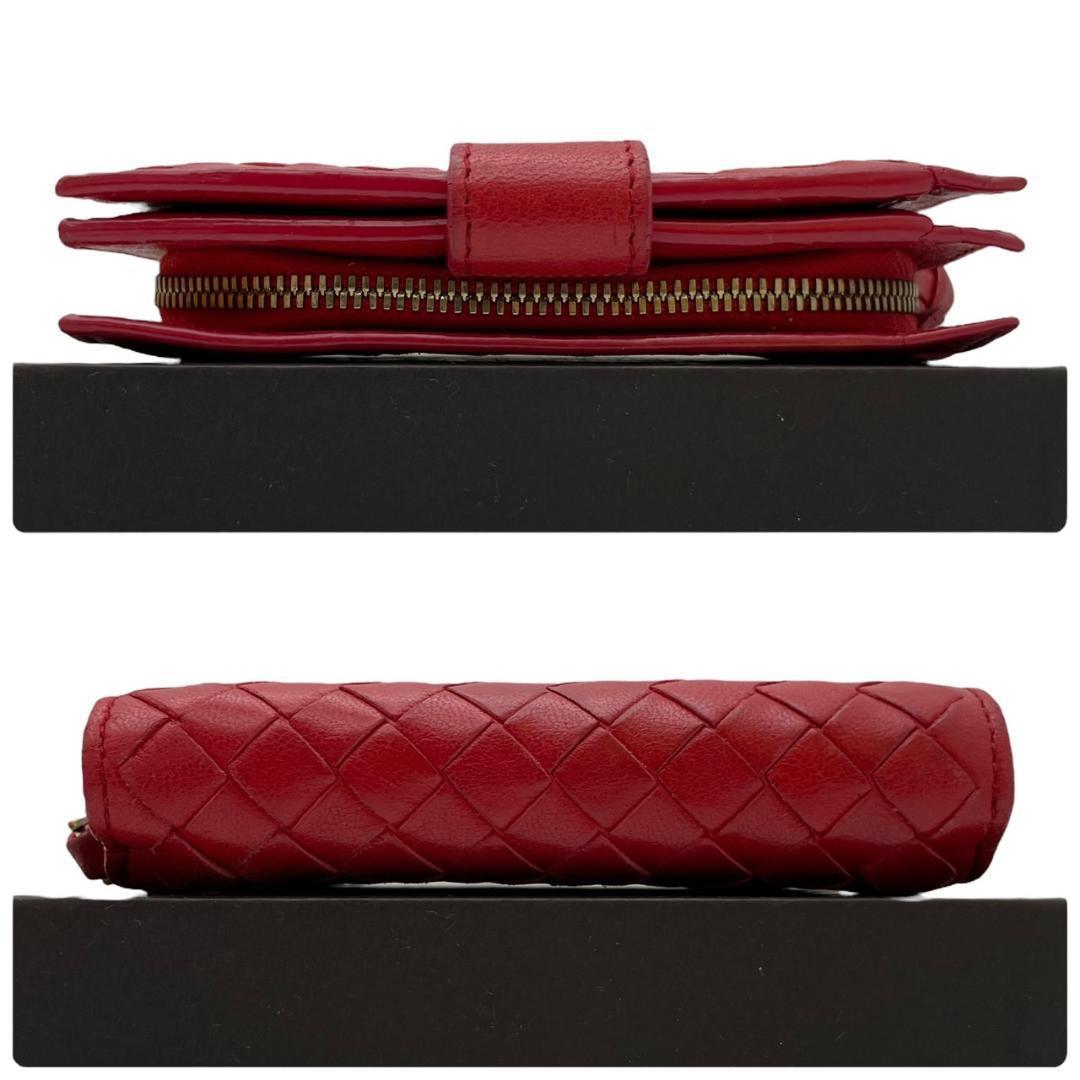 【極美品】 ボッテガヴェネタ 二つ折り財布 イントレチャート レザー レッド