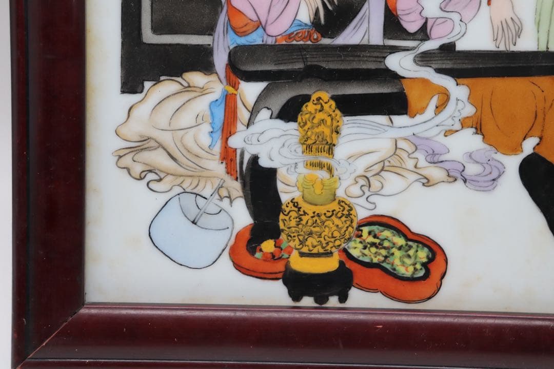 中国 陶板 美人 落款あり 額装 送料込み0310