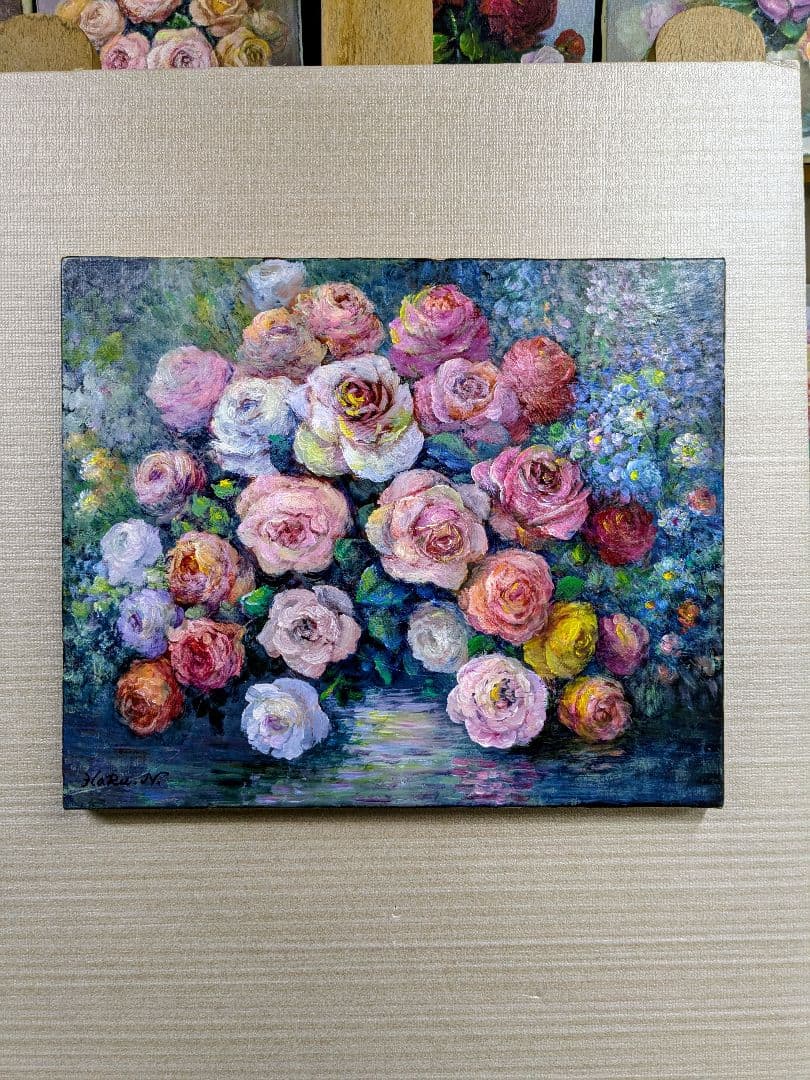 現役油彩画☆画家haru☆F８号☆薔薇☆真作、原画、一点物、静物画。