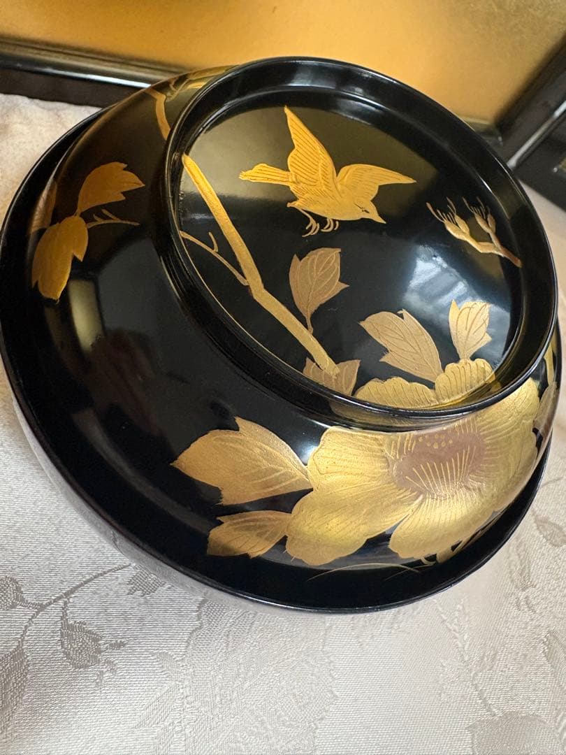 漆器輪島塗沈金螺鈿松鶴文木製蓋付椀お煮物椀吸物椀