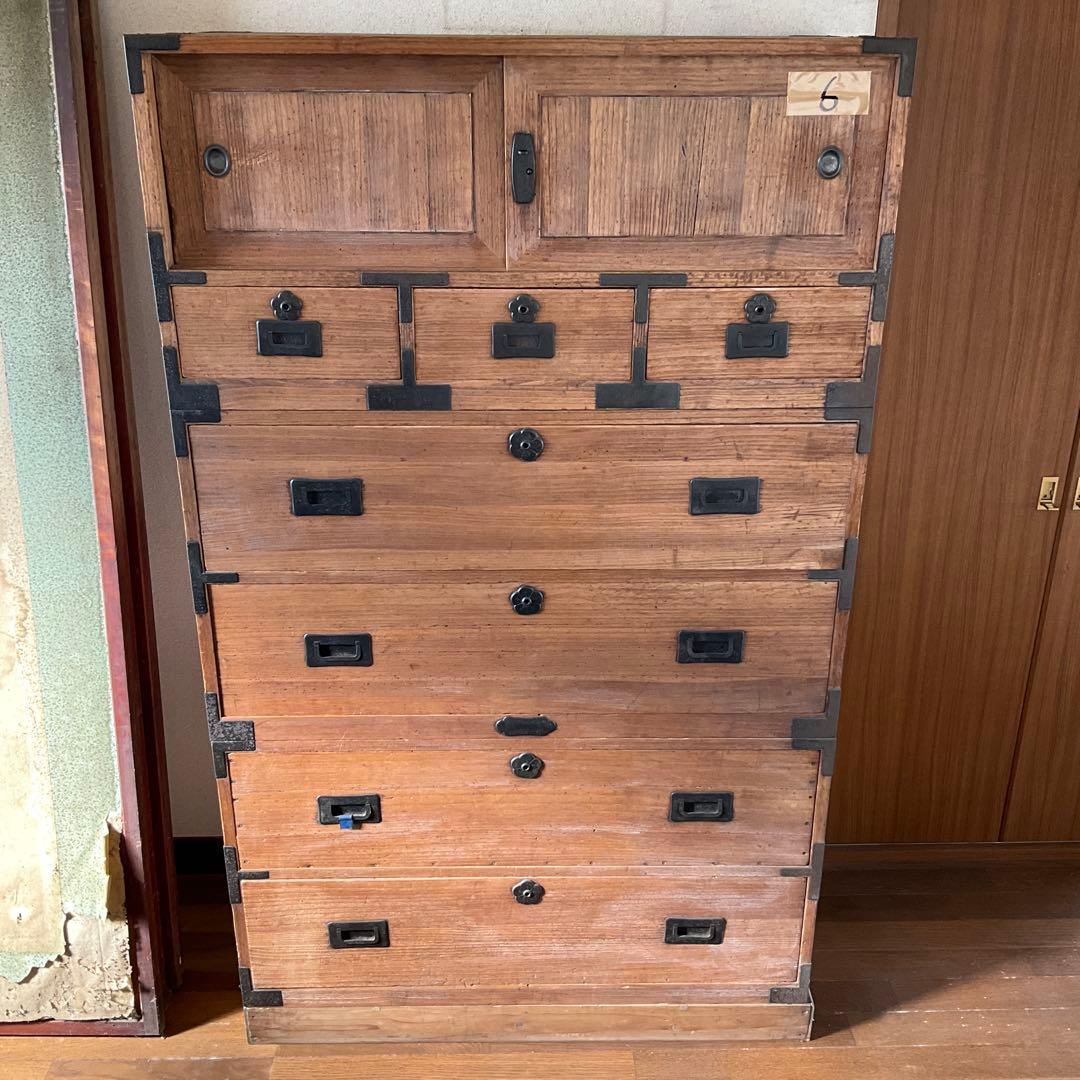 昭和家具　伝統的な和風木製タンス 6引き出し　⑥ 昭和レトロ木製タンス