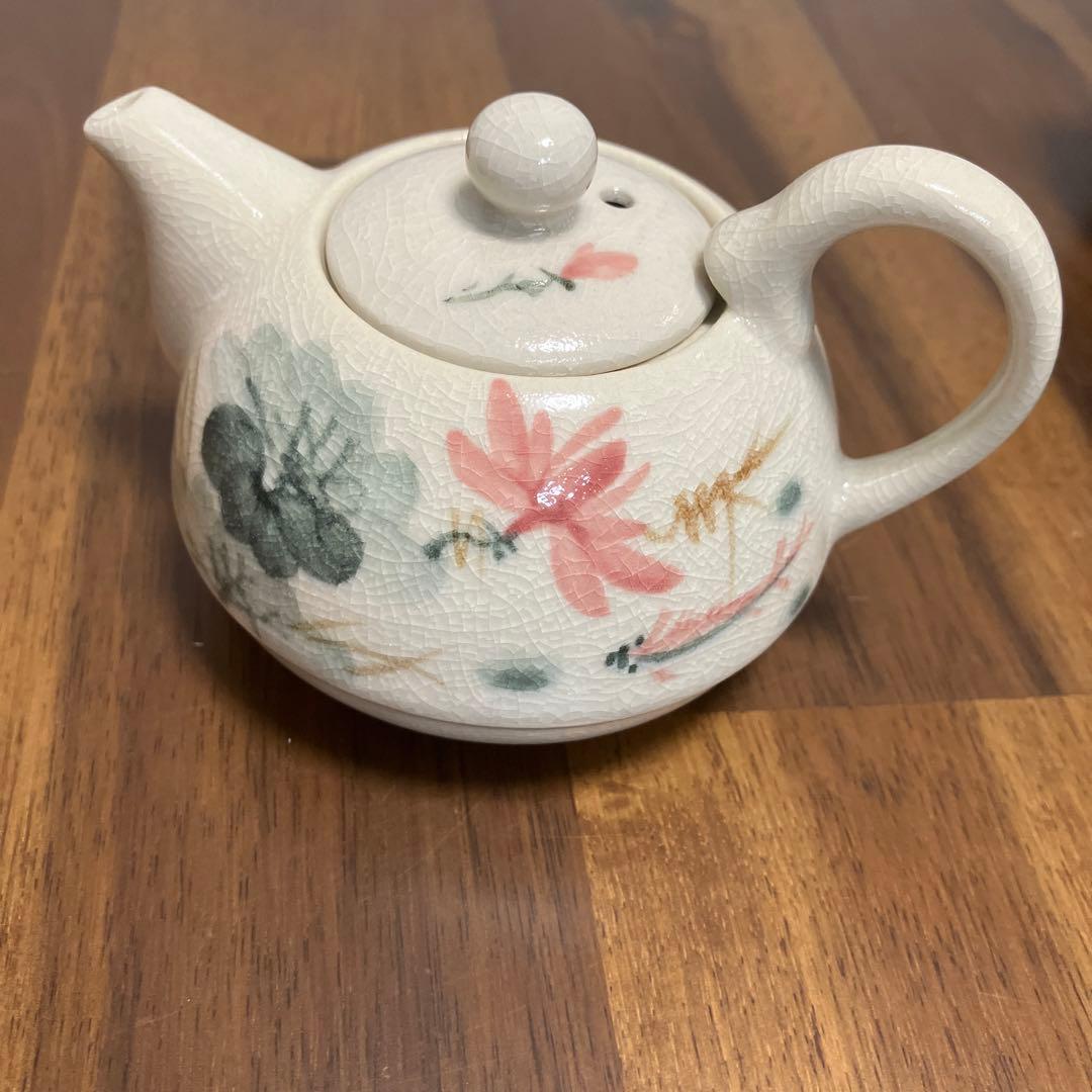 急須と茶碗6個セット 花柄