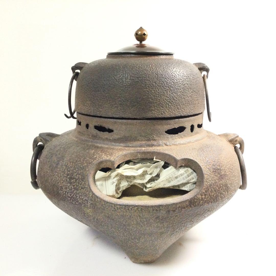 茶釜 万代屋釜 風炉釜 銘無し 銅蓋釜環付 茶道具 L297