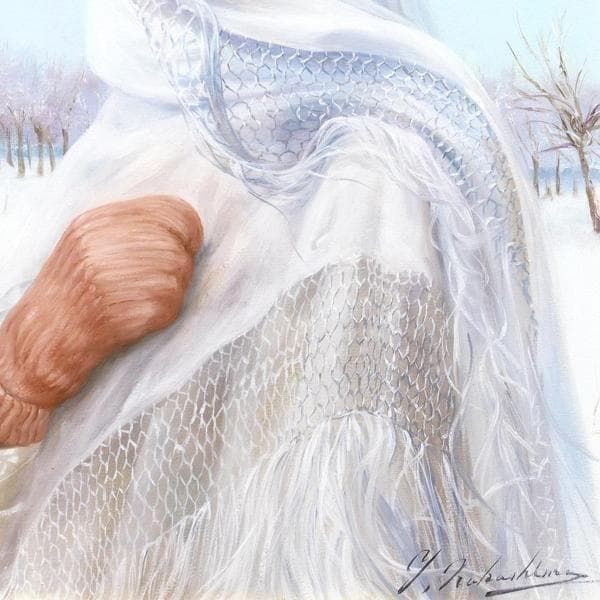 中島義行　タイトル「雪の朝」　F4号　油彩　画家のプレート付き豪華額装