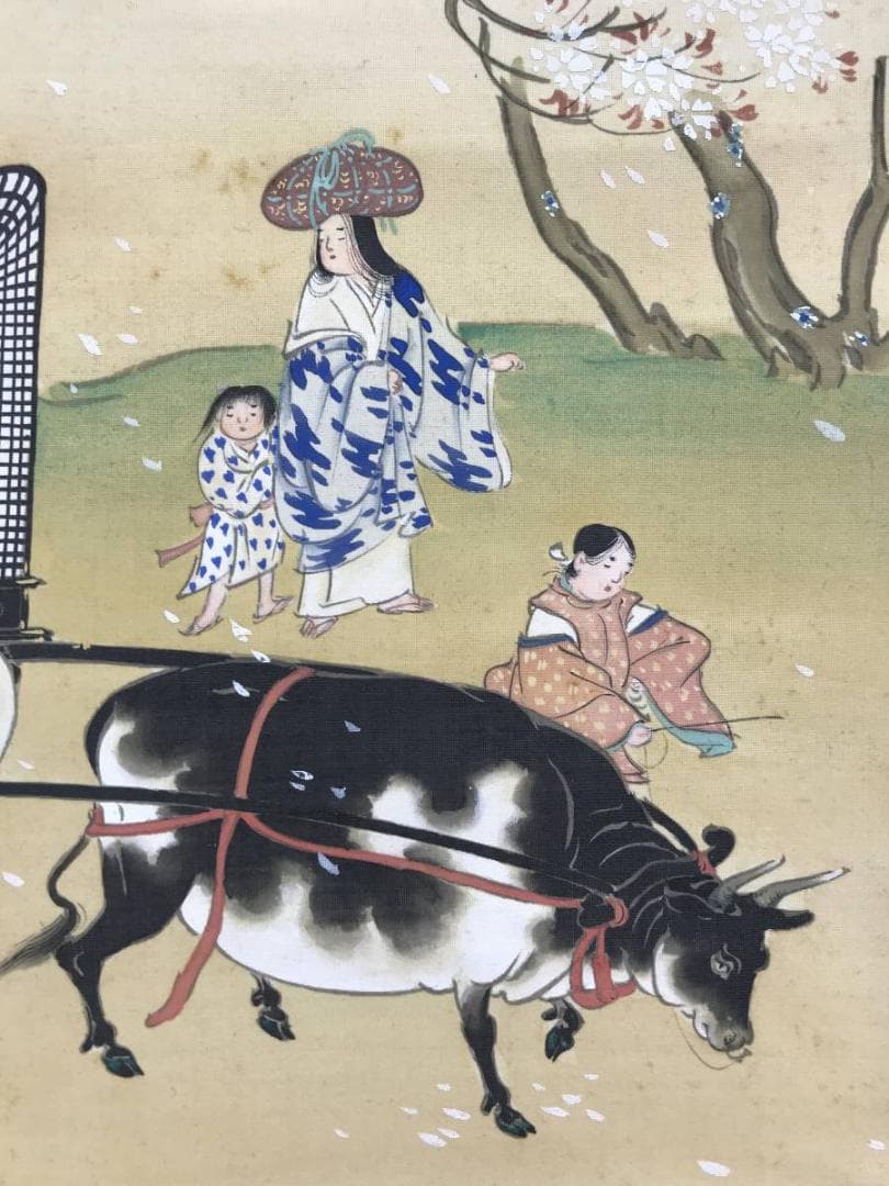 真作/永井幾麻/平安花之都/山水図/人物図/歴史画/掛軸☆宝船☆AE-412