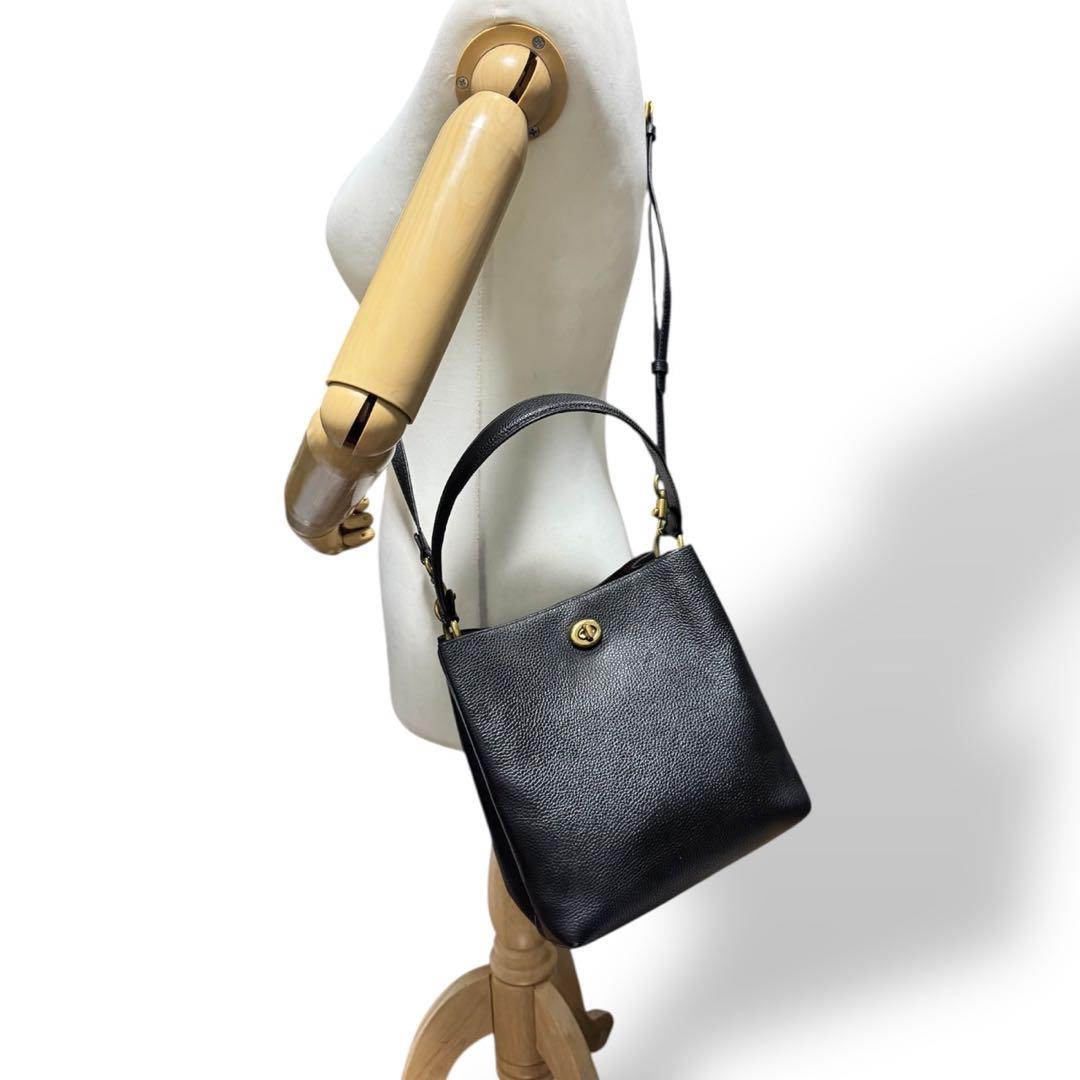 良品 コーチ レザー 2way ショルダーバッグ ウィロウ ターンロック 黒