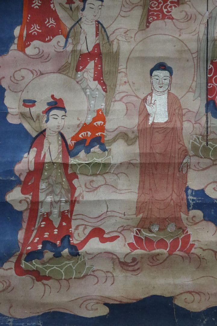 古い掛軸　十三佛　十三仏　仏画　版彩色　曼陀羅　幕末明治