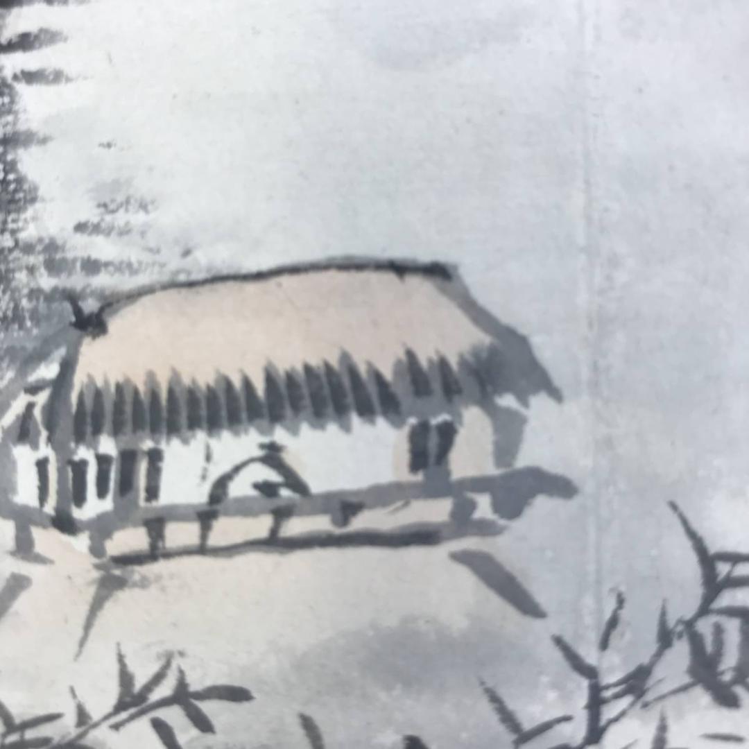 真作/服部五老/山水人物図/山水図/観月図/小品/横物/掛軸☆宝船☆AE-339