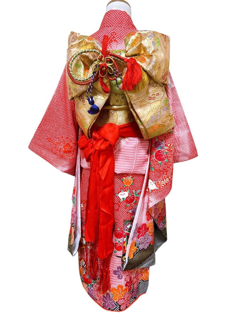 王道!!赤系鹿の子柄♡七五三　7歳　女の子　フルセット　一式　ピンク　ゴールド