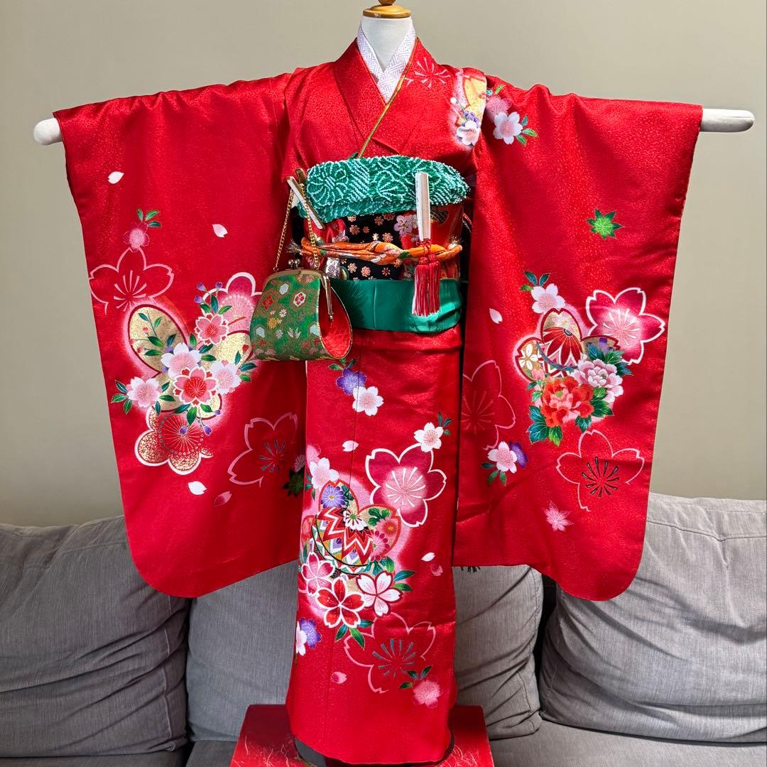 7歳七五三セット　着物草履バッグ付き　赤系②