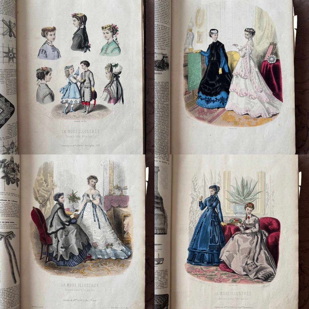 フランスアンティークファッションプレート合本 モード銅版画1867年