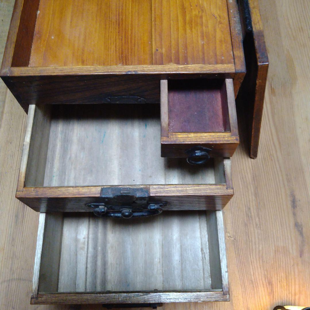 硯箱　欅　骨董