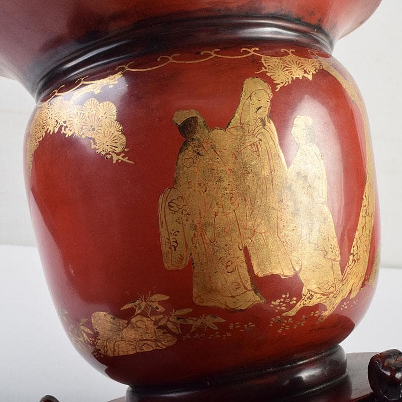 江戸時代　寛政期　朱塗　金蒔絵山水人物文　薄端　時代箱　V　R9446H