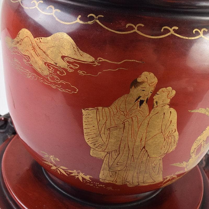 江戸時代 寛政期 朱塗 金蒔絵山水人物文 薄端 時代箱 V