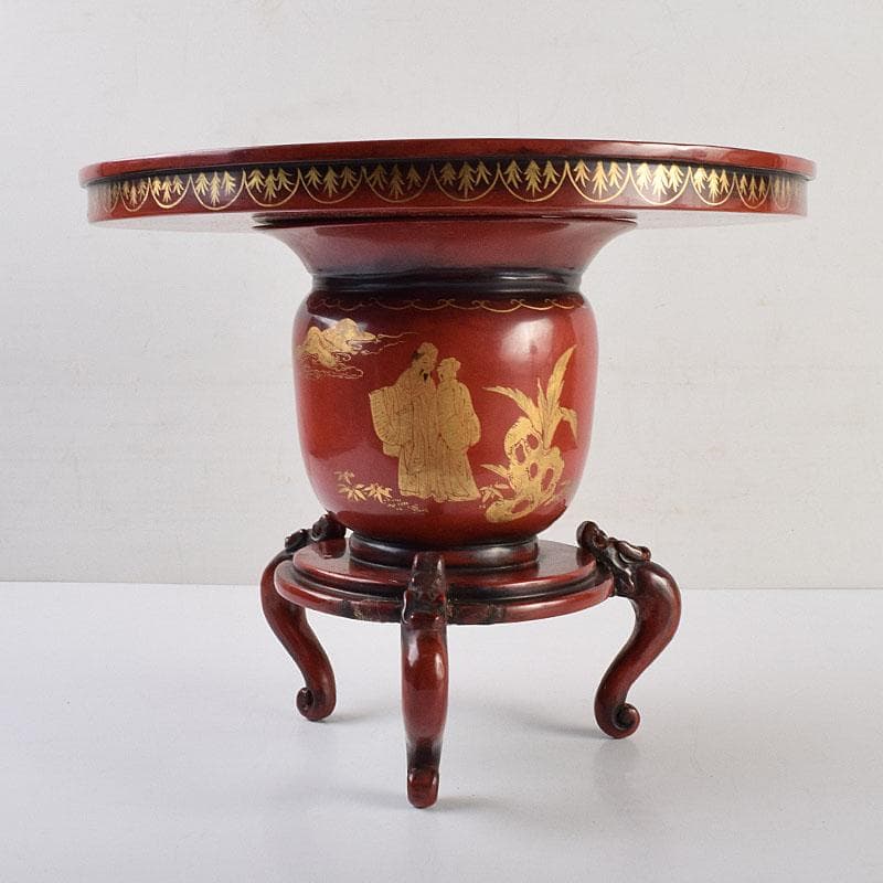 江戸時代　寛政期　朱塗　金蒔絵山水人物文　薄端　時代箱　V　R9446H