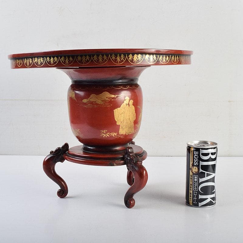 江戸時代　寛政期　朱塗　金蒔絵山水人物文　薄端　時代箱　V　R9446H