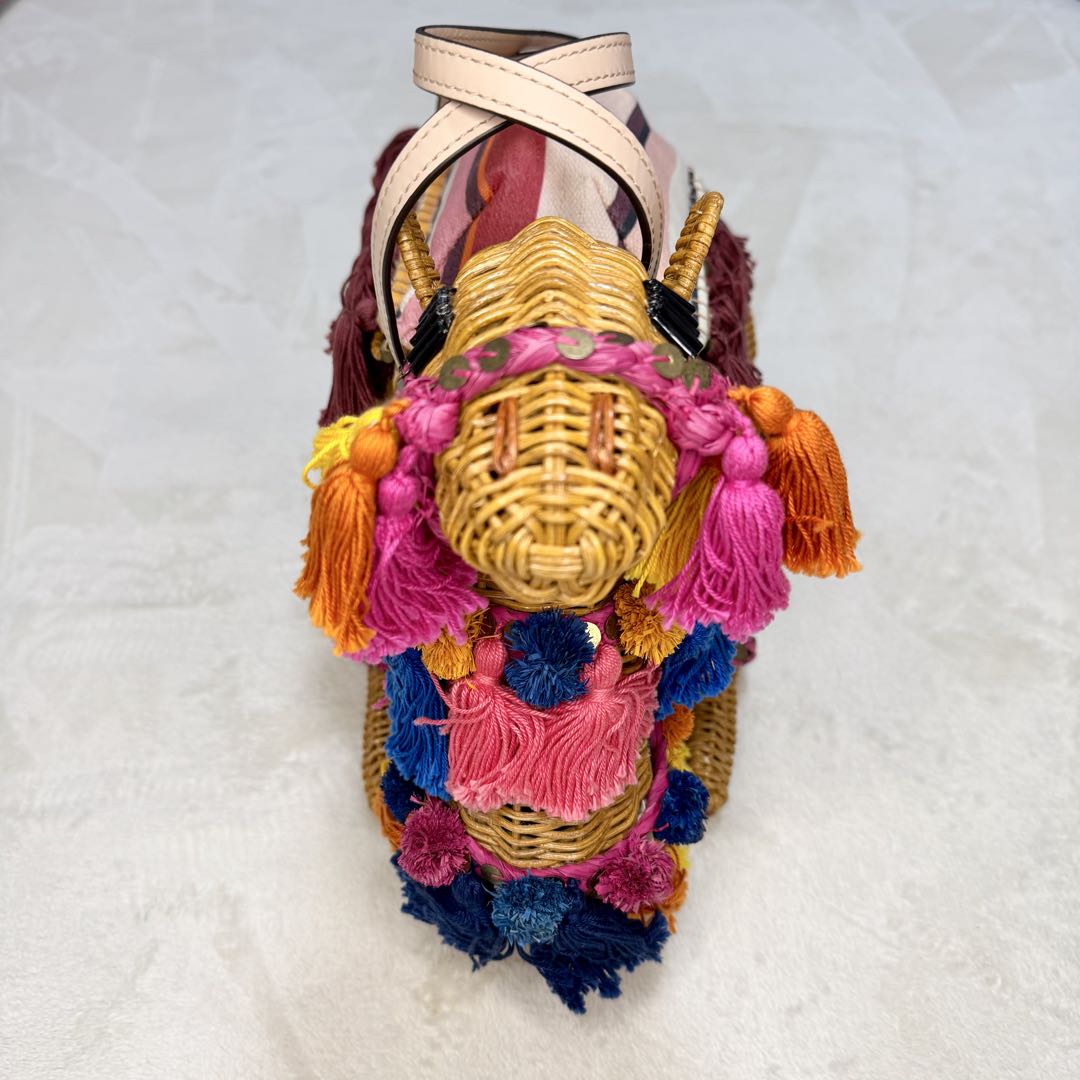 希少☆ ケイトスペード　ラクダ　ハンドバッグ　ラタン　カゴバッグ　マルチカラー