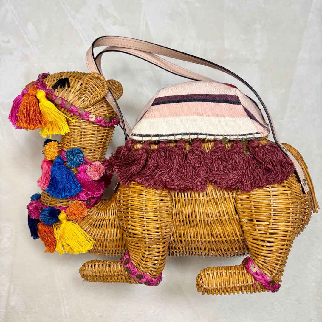 希少☆ ケイトスペード　ラクダ　ハンドバッグ　ラタン　カゴバッグ　マルチカラー