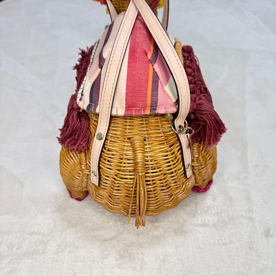 希少☆ ケイトスペード　ラクダ　ハンドバッグ　ラタン　カゴバッグ　マルチカラー