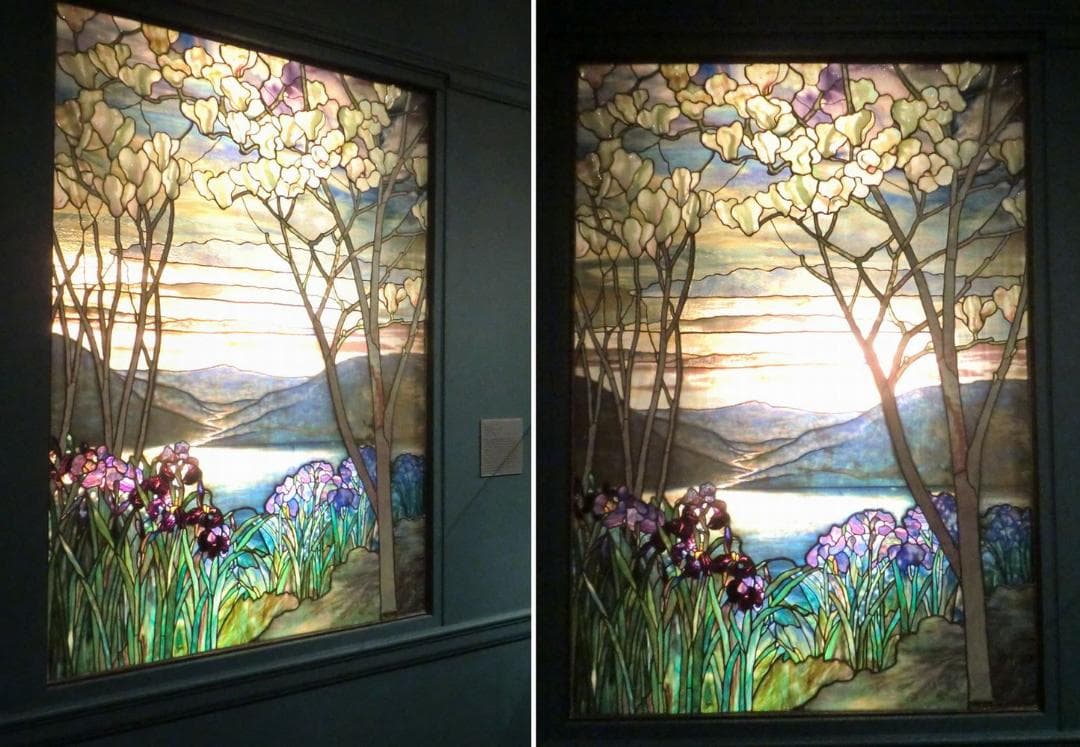 ルイスCティファニー ステンドグラスMagnolia＆Irisグラスマスターズ社