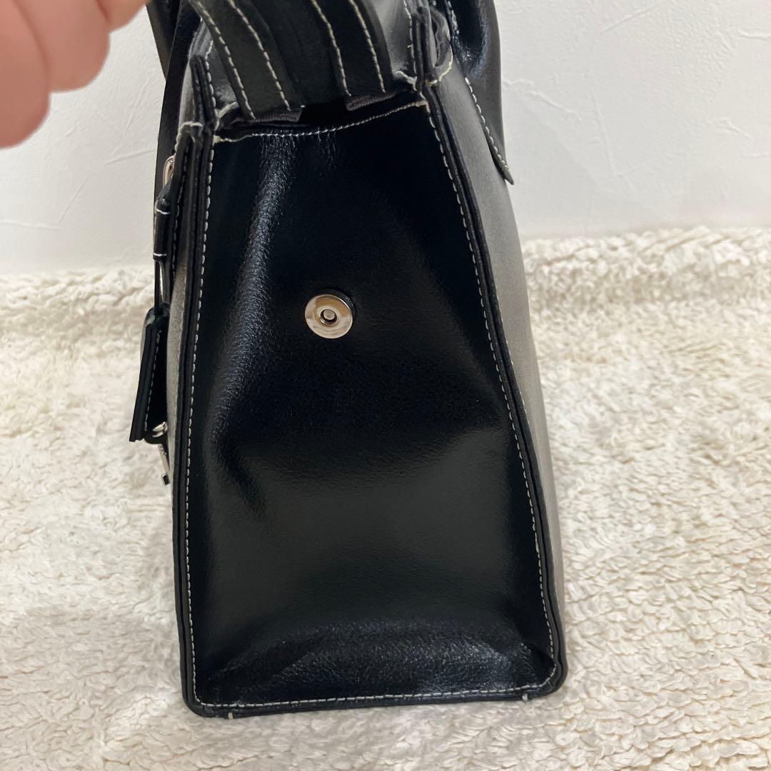 【極美品】濱野鞄/ハンドバッグ/金具/レザー/黒/ハマノ/HAMANO/南京錠