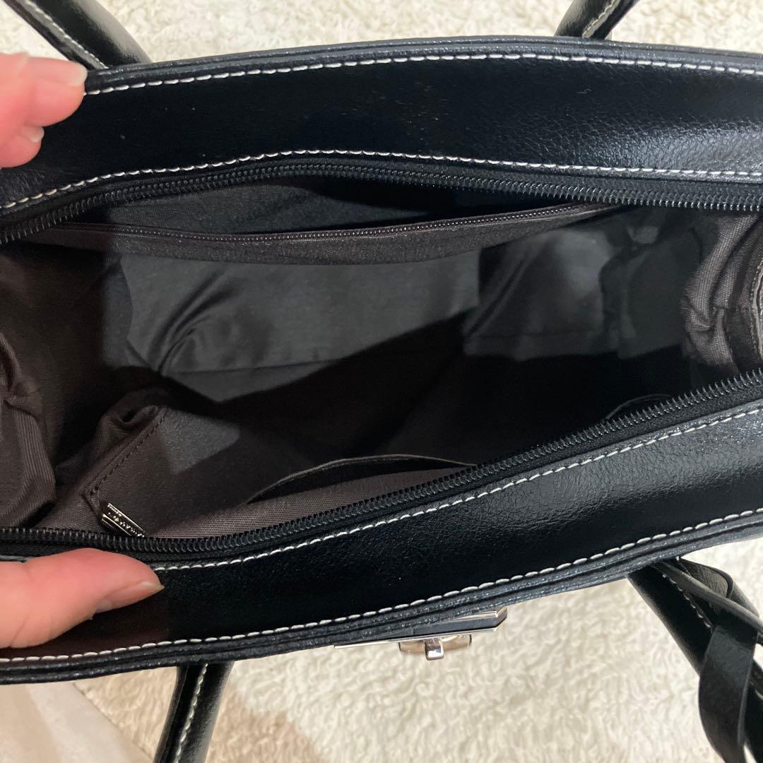 【極美品】濱野鞄/ハンドバッグ/金具/レザー/黒/ハマノ/HAMANO/南京錠