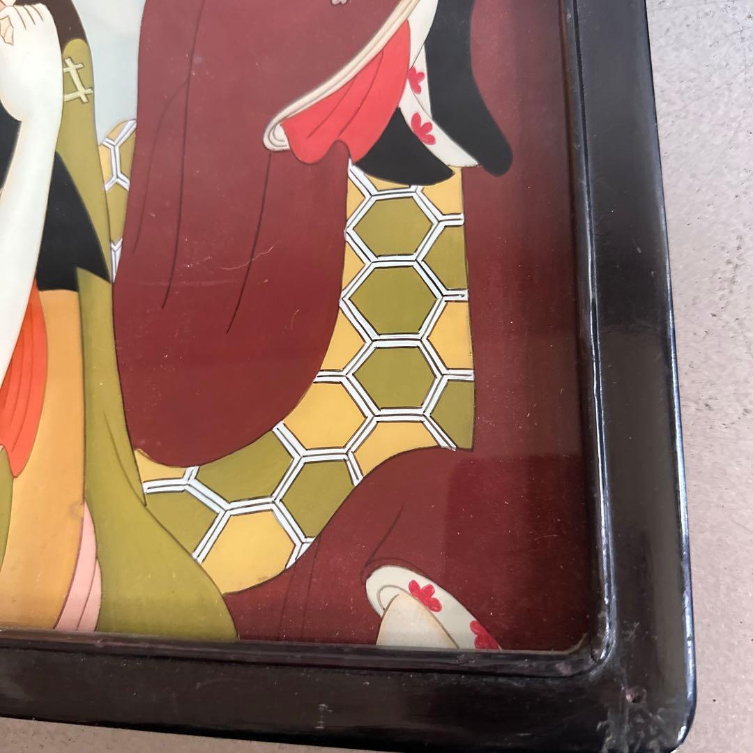 ヴィンテージ　ガラス絵浮世絵 女性の肖像画 木製フレーム付き素敵すぎる‼️