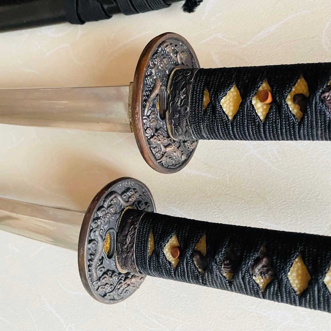 模造刀 日本刀 武具 刀剣 居合刀 2本セット 太刀 脇差 アンティーク w3