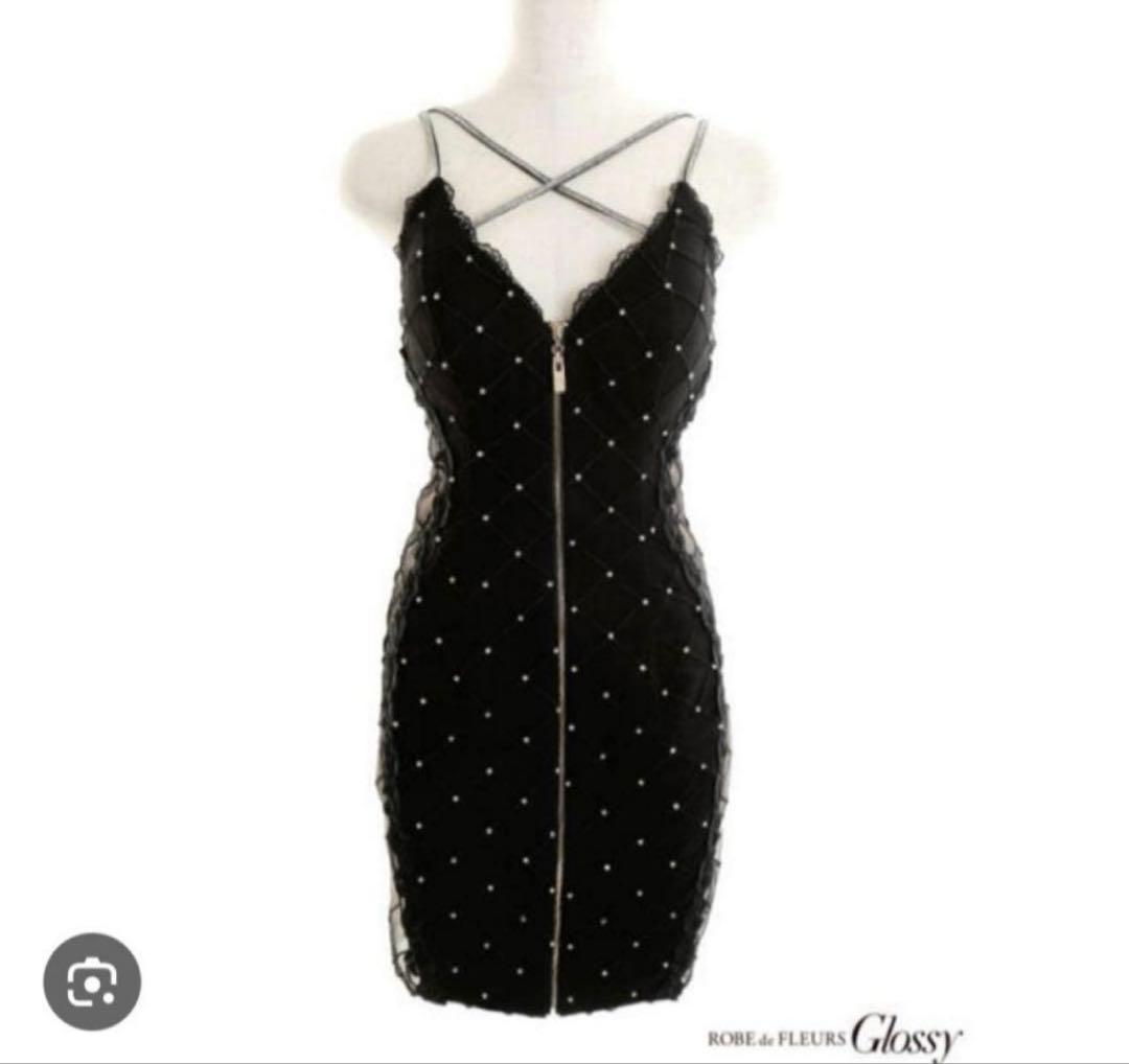 ROBE de FLEURS Glossy ブラック キャバドレス　ビジュー