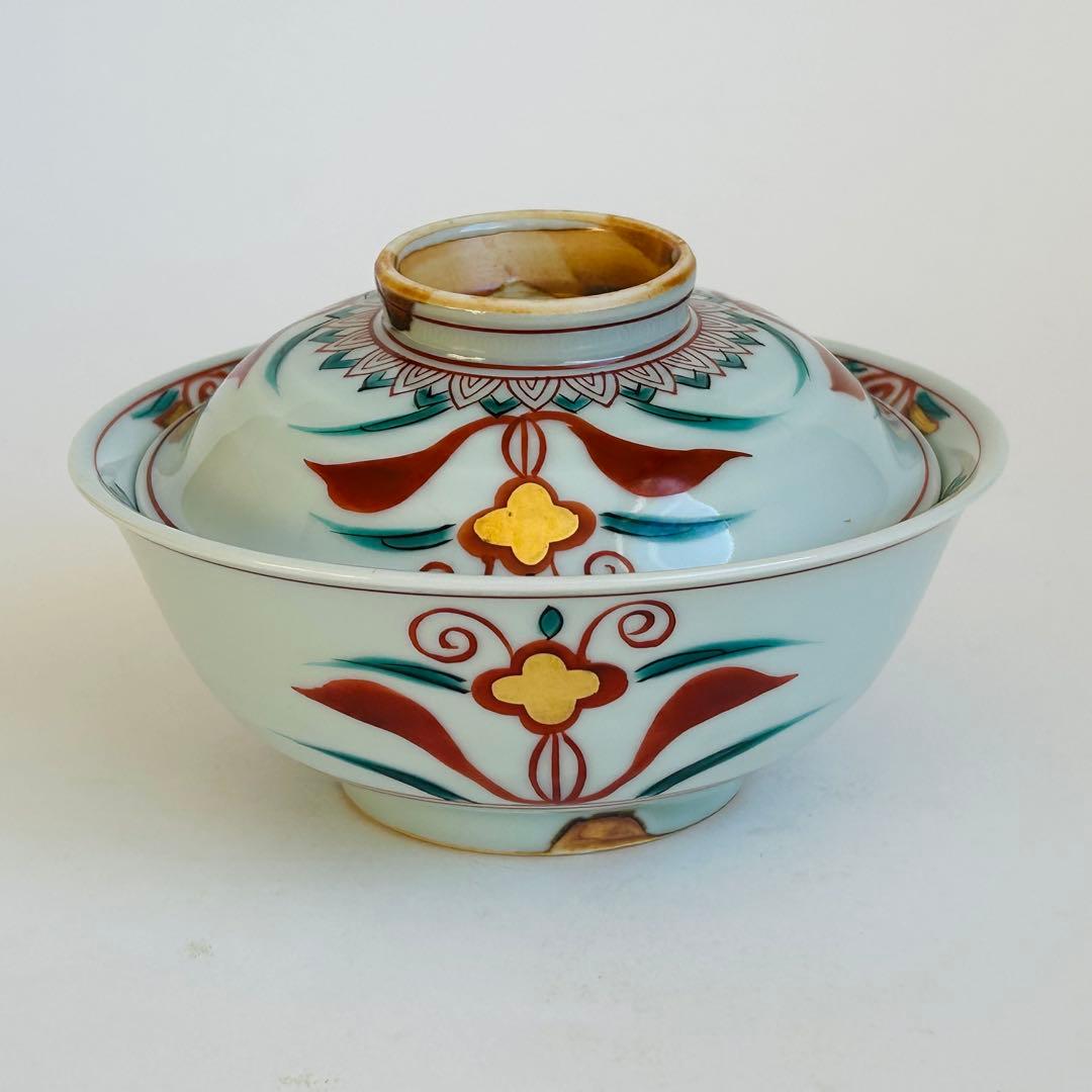 未使用．美品】清水焼き 蓋茶碗 蓋付き碗 飯碗 茶碗 色絵 五客