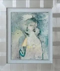 油絵 菅家令子 絵 絵画インテリア 額付(黒) uF6-071802 人物 女性