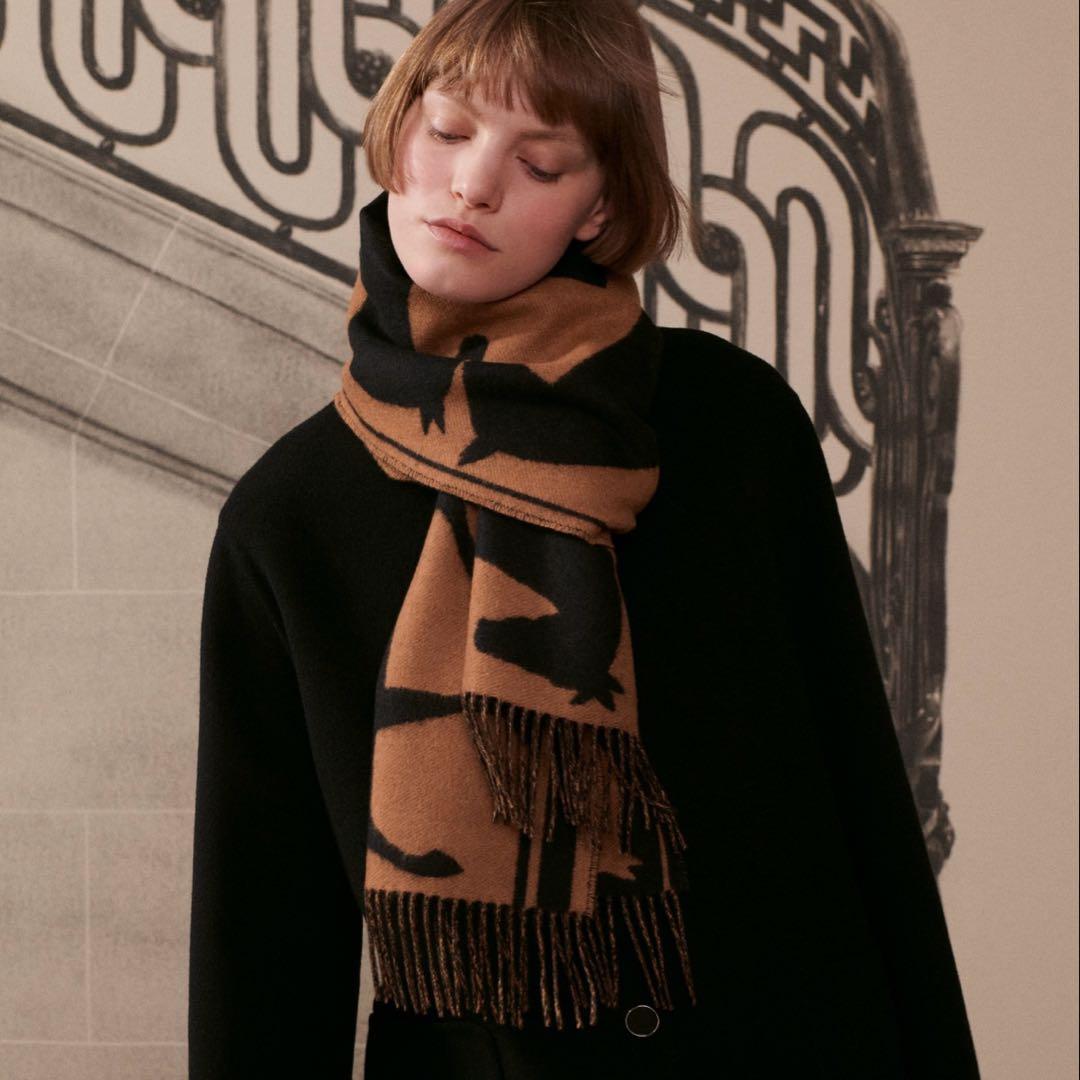 HERMES エルメス 2024年秋冬コレクション カシミヤマフラー ブラウン