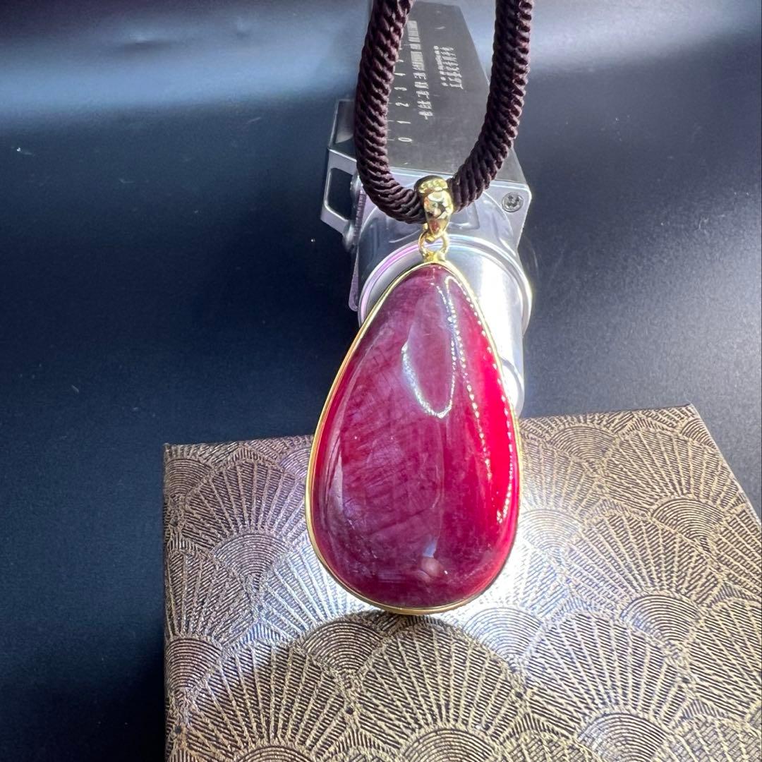 天然無処理大粒ルビーインゾイサイト しずく形ペンダントトップS925